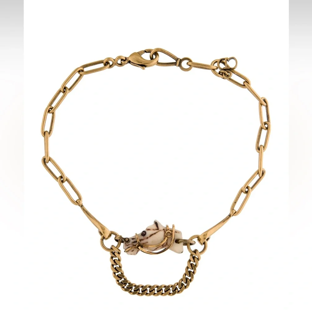 Christian DIOR Diorodeo Horse Chain Antiqued Gold Collar Necklace - Picture 8 of 9